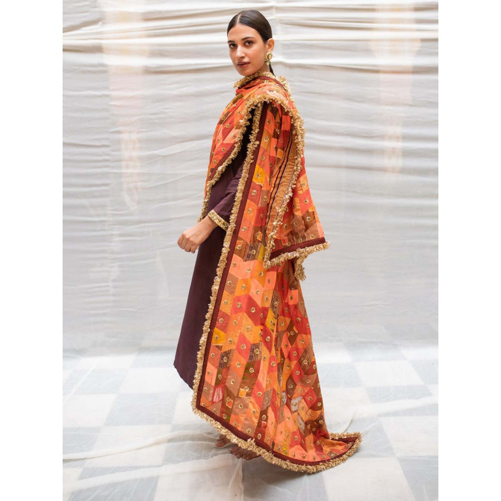 PRIYANKA RAAJIV Kanti Orange Patchwork Dupatta