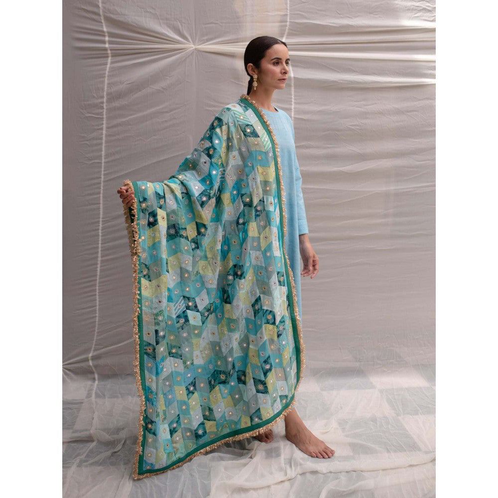 PRIYANKA RAAJIV Leelawati Teal Patchwork Dupatta
