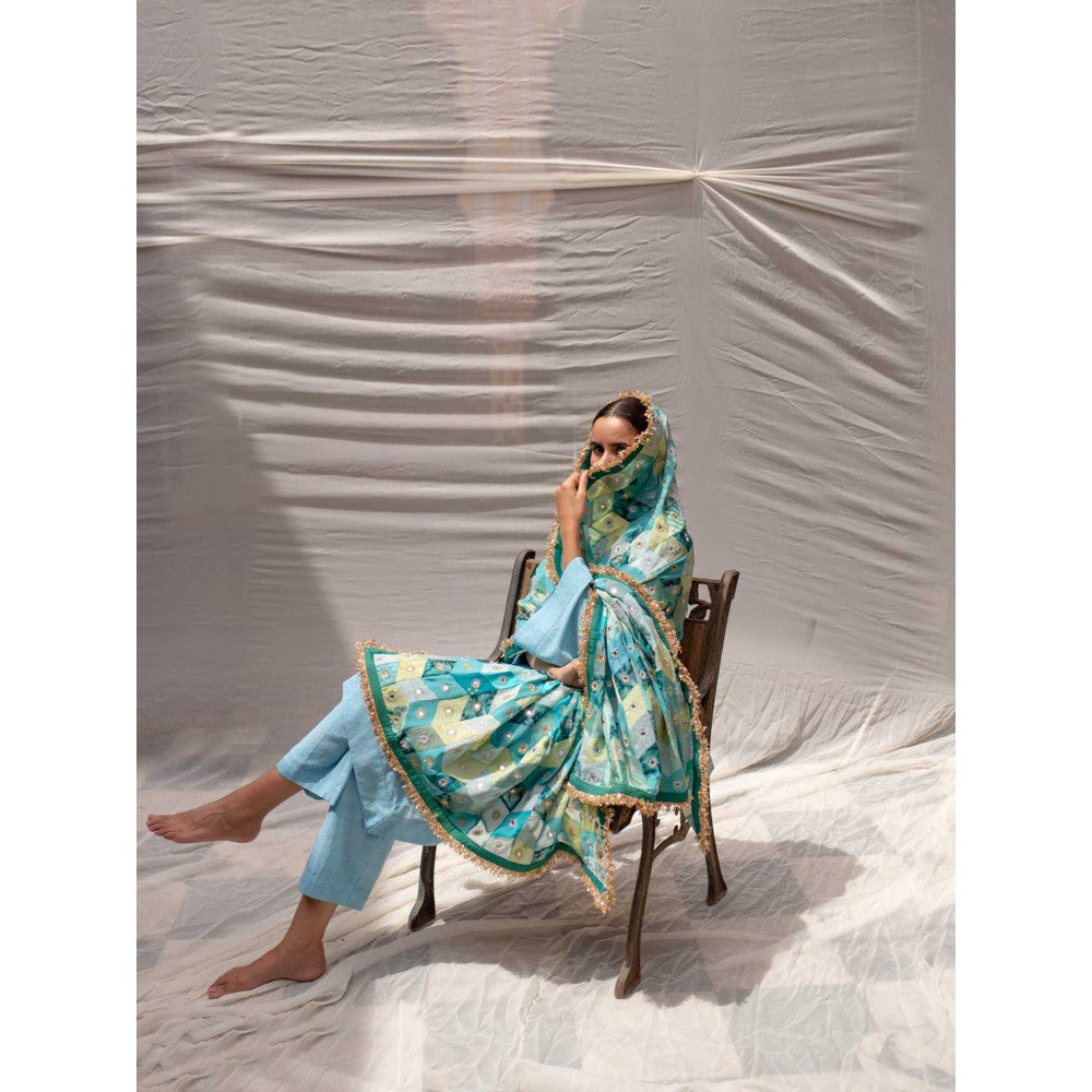 PRIYANKA RAAJIV Leelawati Teal Patchwork Dupatta