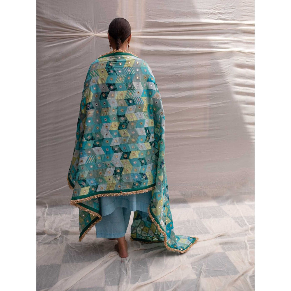 PRIYANKA RAAJIV Leelawati Teal Patchwork Dupatta