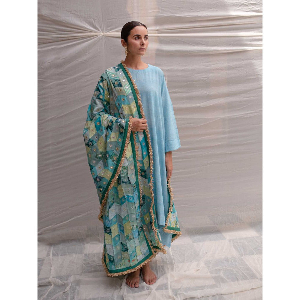 PRIYANKA RAAJIV Leelawati Teal Patchwork Dupatta
