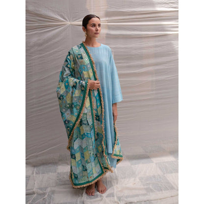 PRIYANKA RAAJIV Leelawati Teal Patchwork Dupatta