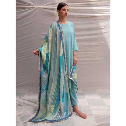PRIYANKA RAAJIV Maheshwari Teal Patchwork Dupatta