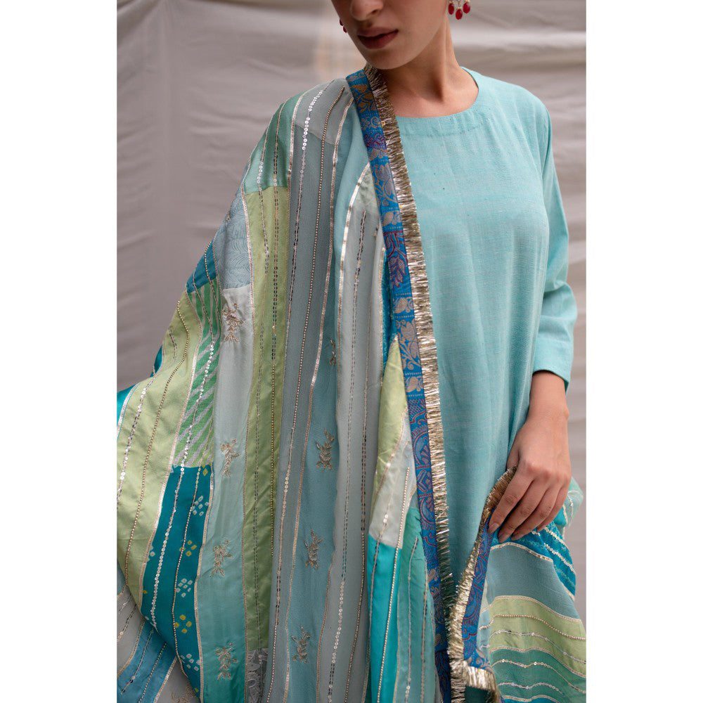 PRIYANKA RAAJIV Maheshwari Teal Patchwork Dupatta