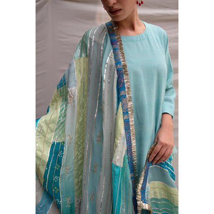 PRIYANKA RAAJIV Maheshwari Teal Patchwork Dupatta