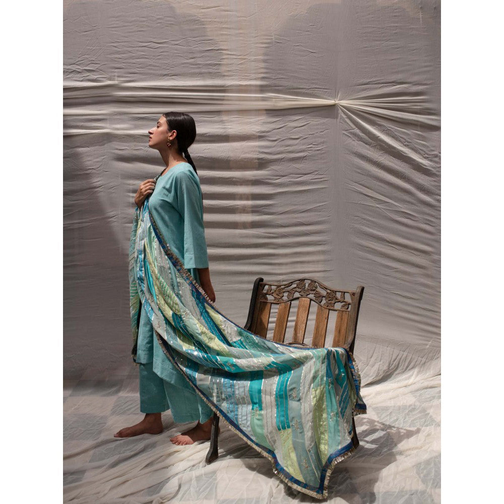 PRIYANKA RAAJIV Maheshwari Teal Patchwork Dupatta