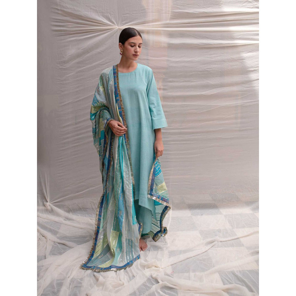PRIYANKA RAAJIV Maheshwari Teal Patchwork Dupatta