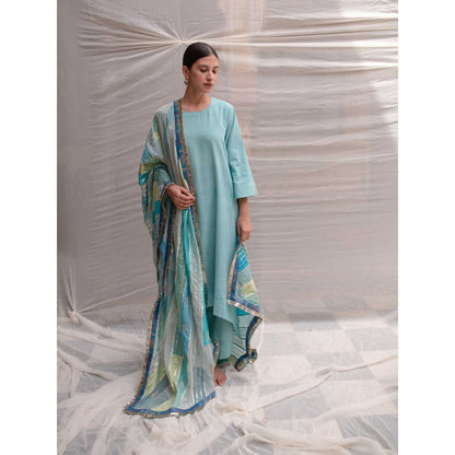 PRIYANKA RAAJIV Maheshwari Teal Patchwork Dupatta