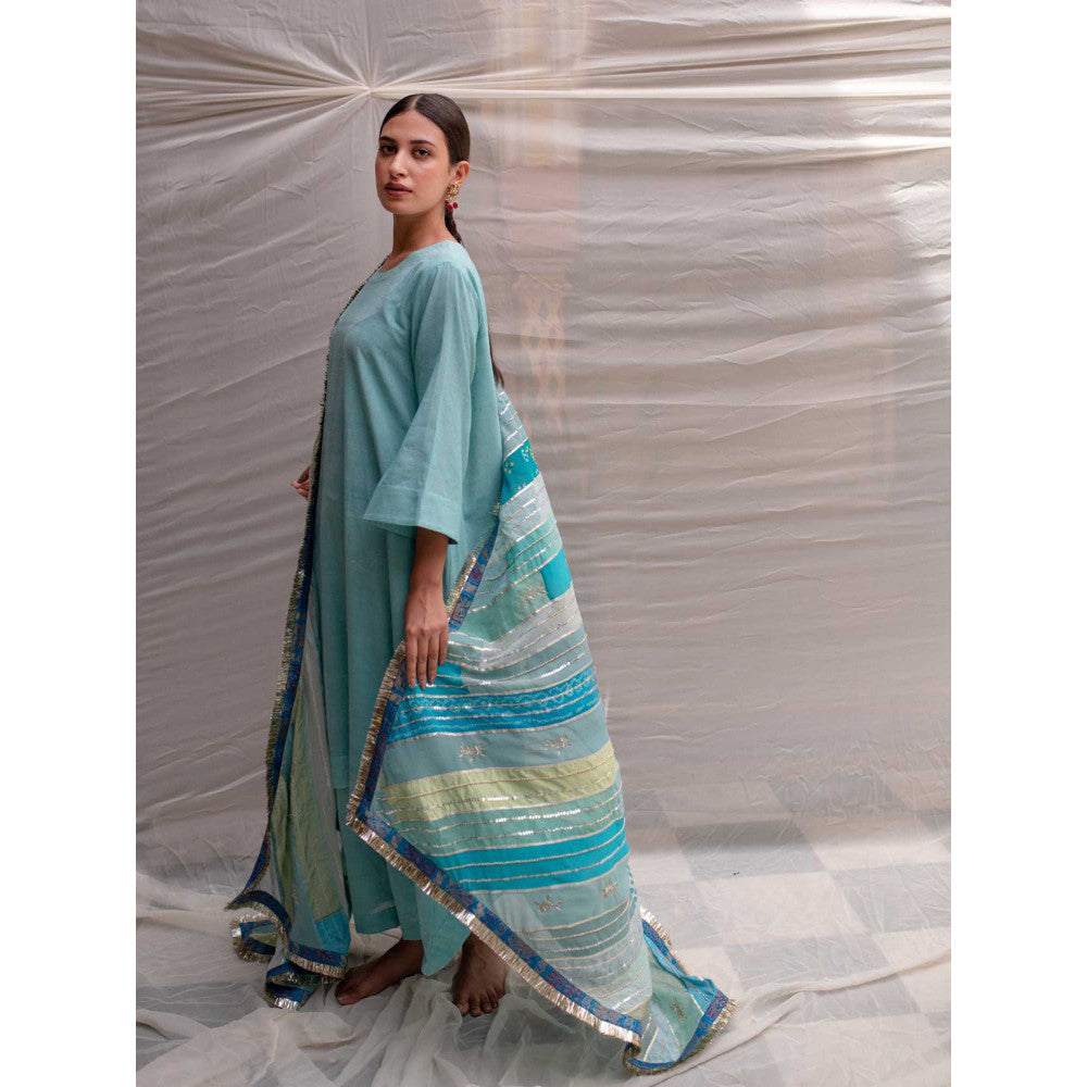 PRIYANKA RAAJIV Maheshwari Teal Patchwork Dupatta