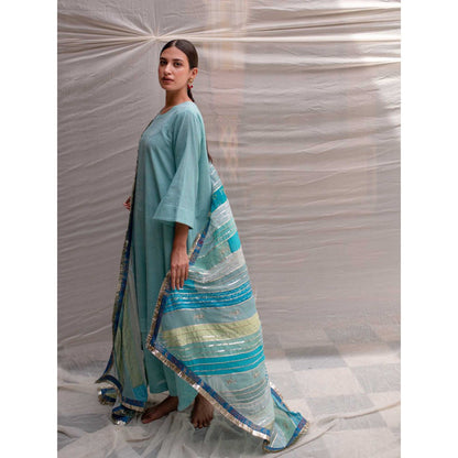 PRIYANKA RAAJIV Maheshwari Teal Patchwork Dupatta