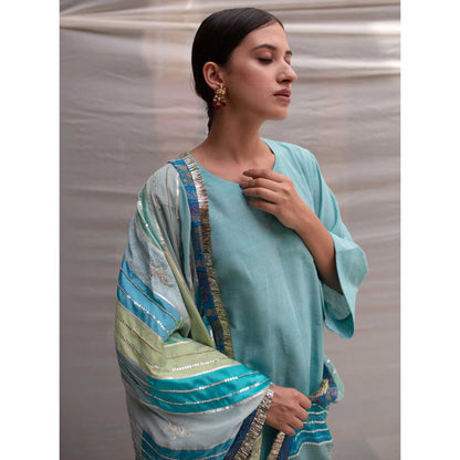 PRIYANKA RAAJIV Maheshwari Teal Patchwork Dupatta