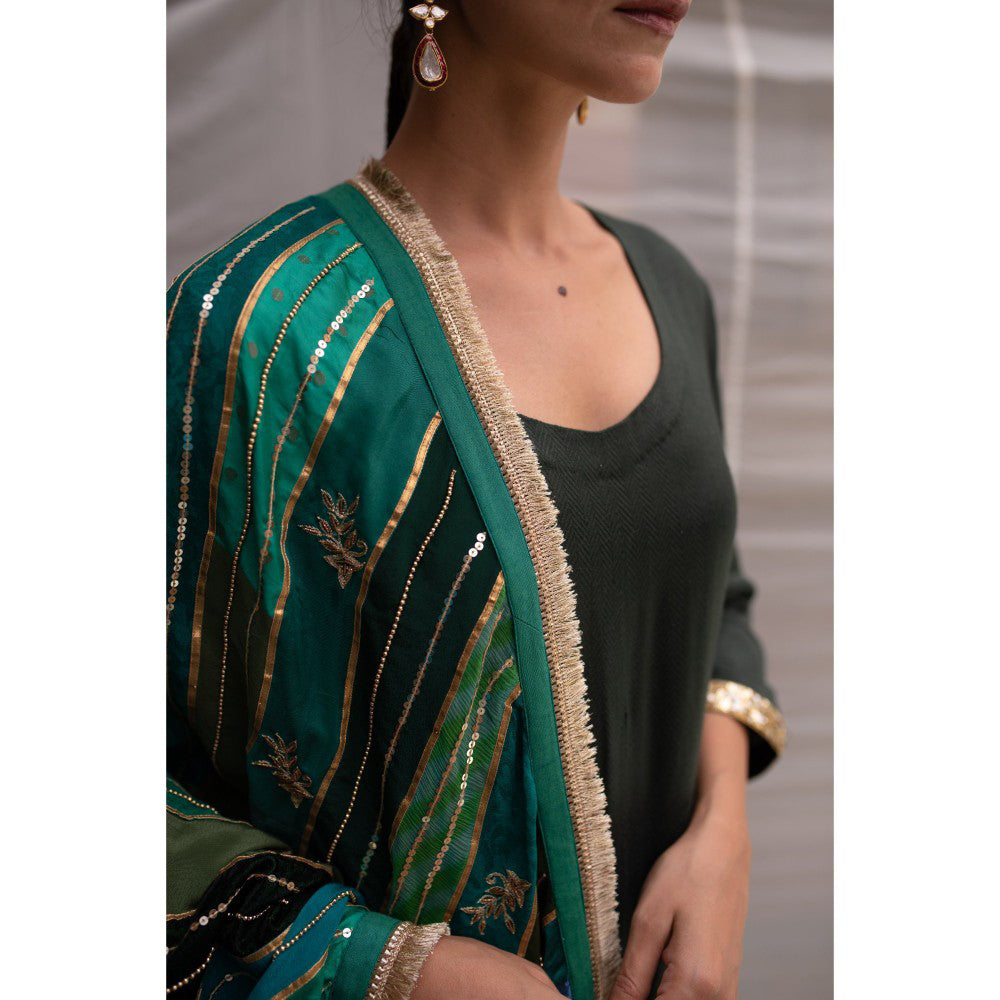 PRIYANKA RAAJIV Meenakshi Green and Blue Patchwork Dupatta