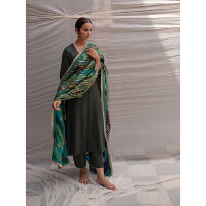PRIYANKA RAAJIV Meenakshi Green and Blue Patchwork Dupatta