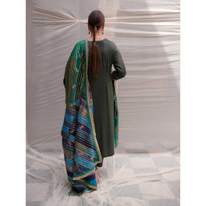 PRIYANKA RAAJIV Meenakshi Green and Blue Patchwork Dupatta