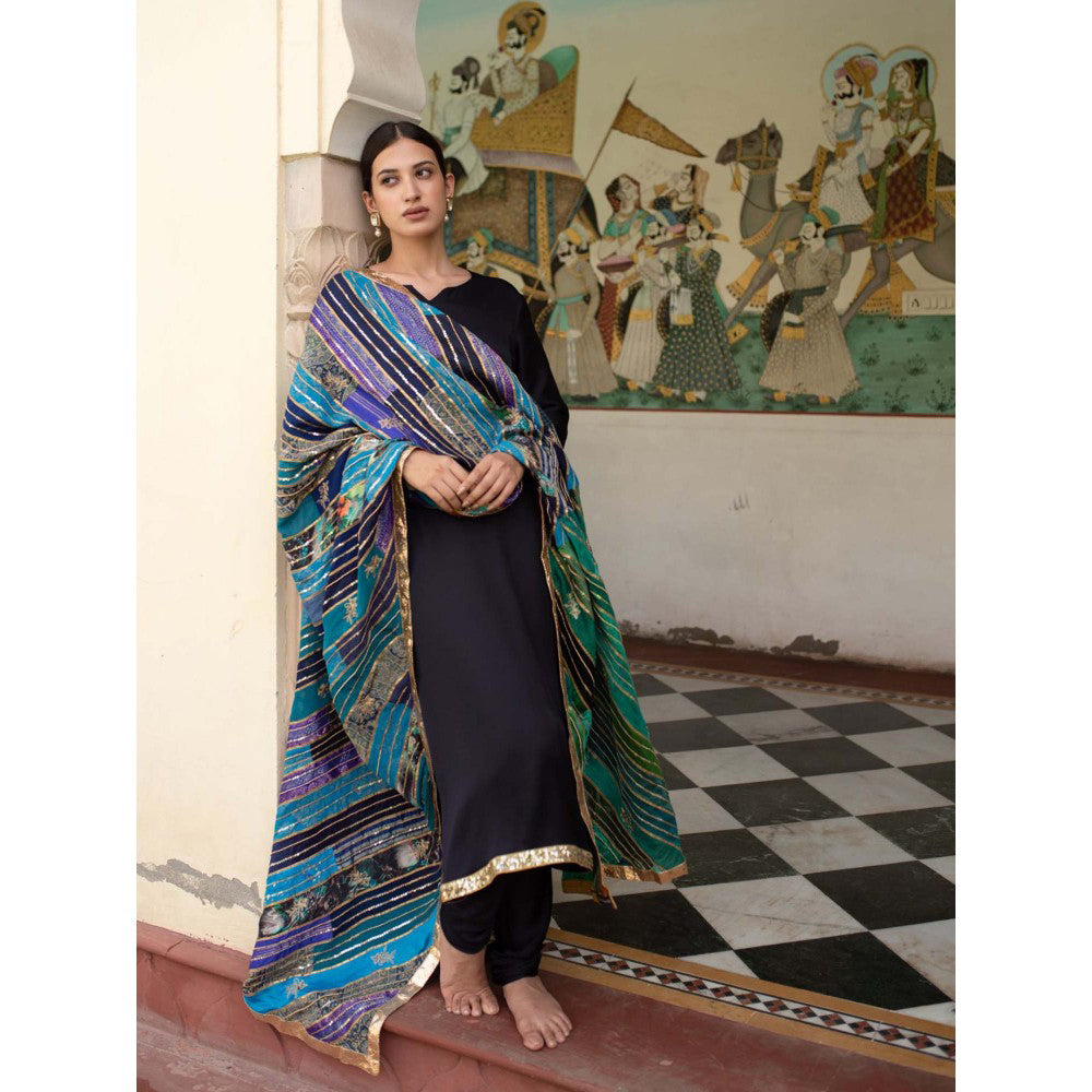 PRIYANKA RAAJIV Eila Blue and Green Patchwork Dupatta