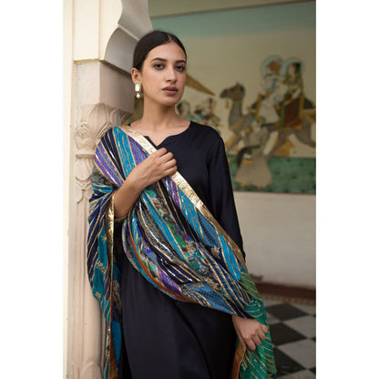 PRIYANKA RAAJIV Eila Blue and Green Patchwork Dupatta