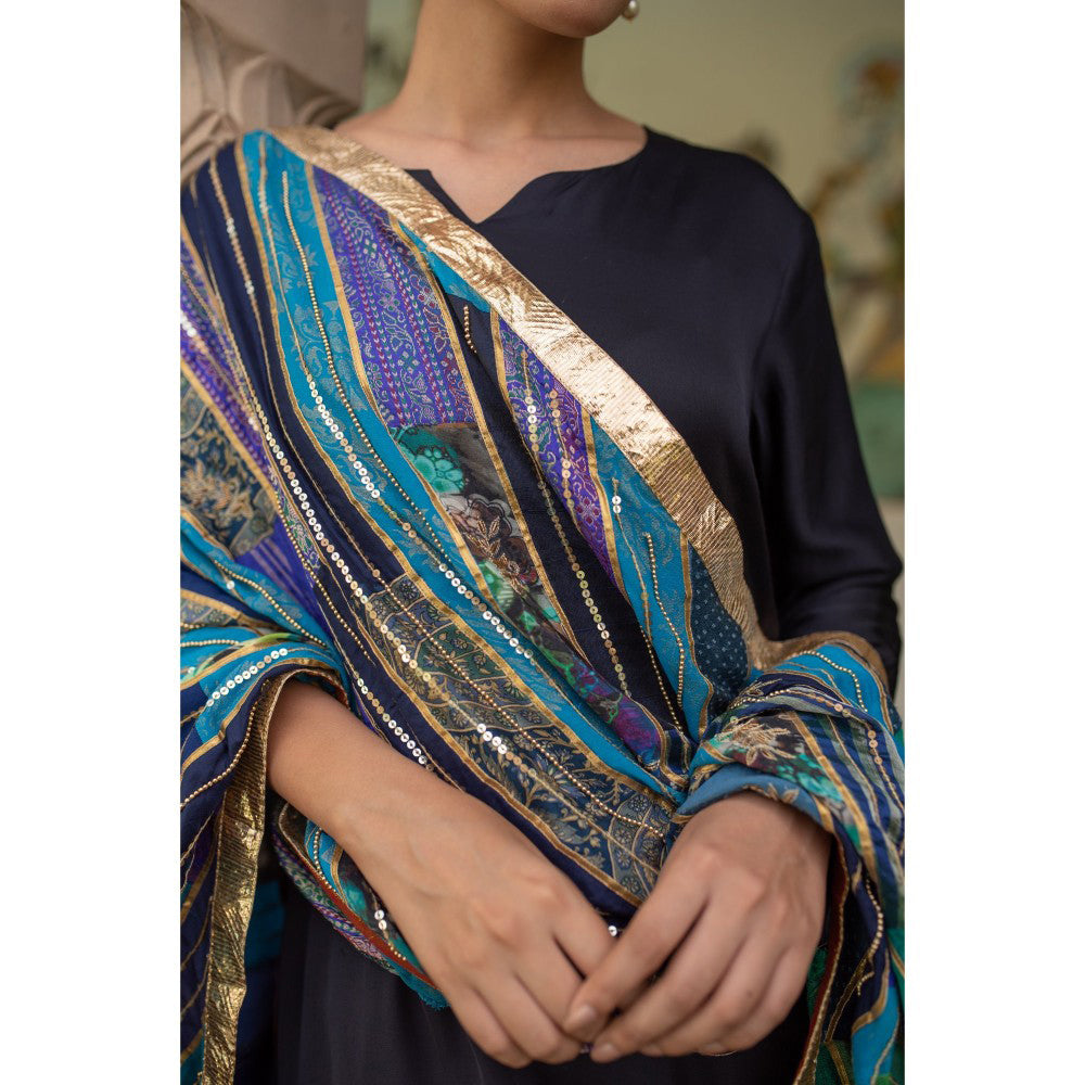PRIYANKA RAAJIV Eila Blue and Green Patchwork Dupatta
