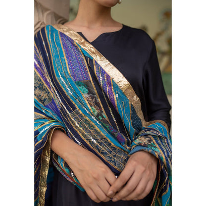 PRIYANKA RAAJIV Eila Blue and Green Patchwork Dupatta