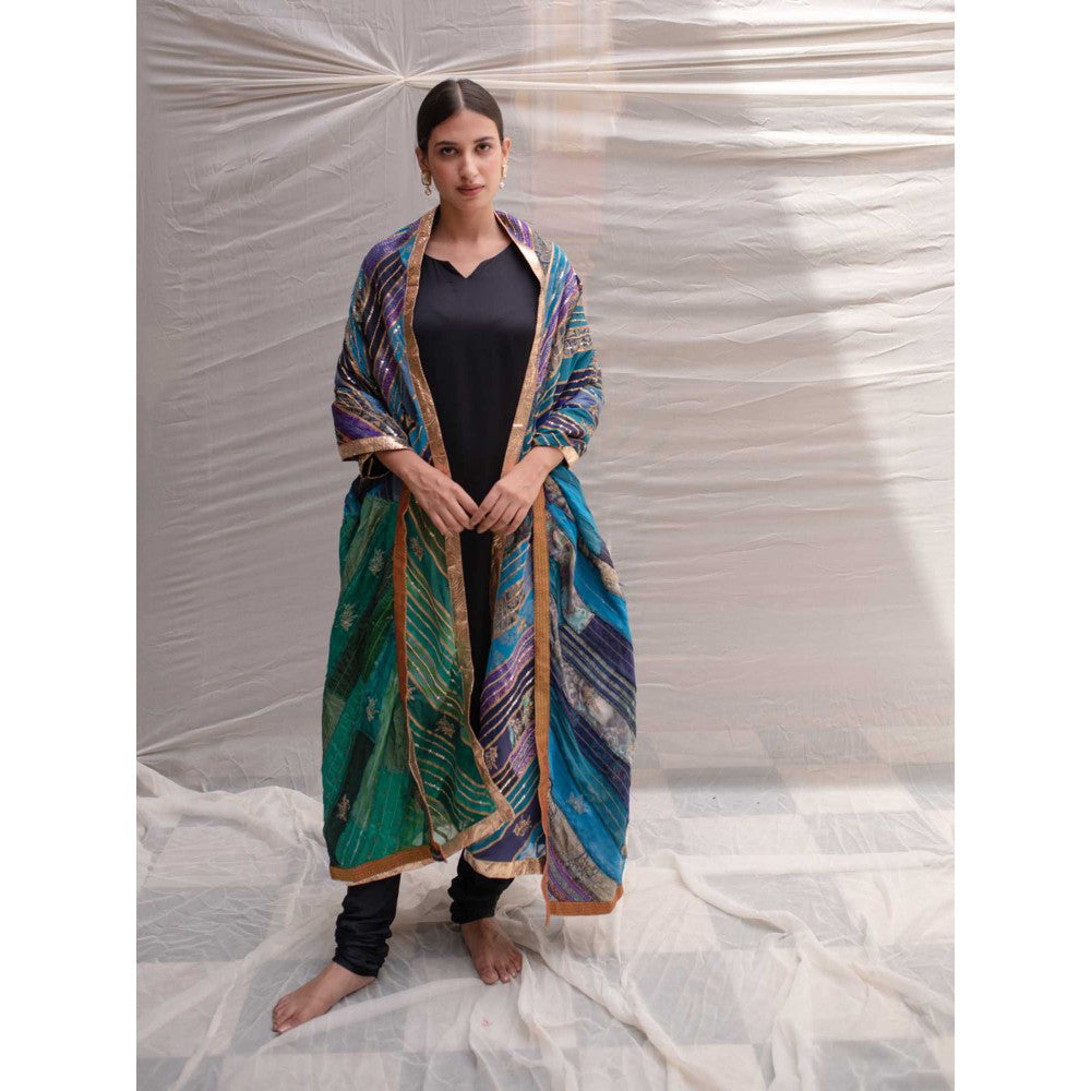 PRIYANKA RAAJIV Eila Blue and Green Patchwork Dupatta