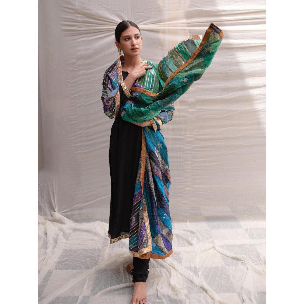 PRIYANKA RAAJIV Eila Blue and Green Patchwork Dupatta
