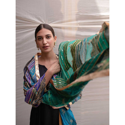 PRIYANKA RAAJIV Eila Blue and Green Patchwork Dupatta