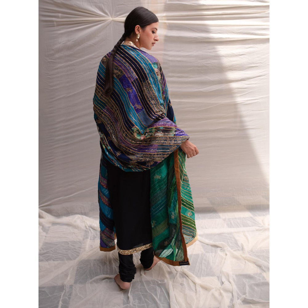 PRIYANKA RAAJIV Eila Blue and Green Patchwork Dupatta