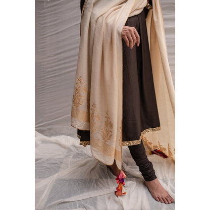 PRIYANKA RAAJIV Ganga Ivory Moonga Silk Brocade Dupatta