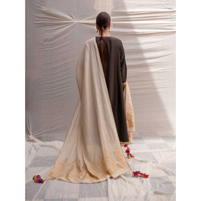 PRIYANKA RAAJIV Ganga Ivory Moonga Silk Brocade Dupatta