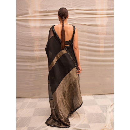 PRIYANKA RAAJIV Dharmini Black Patchwork Saree with Unstitched Blouse