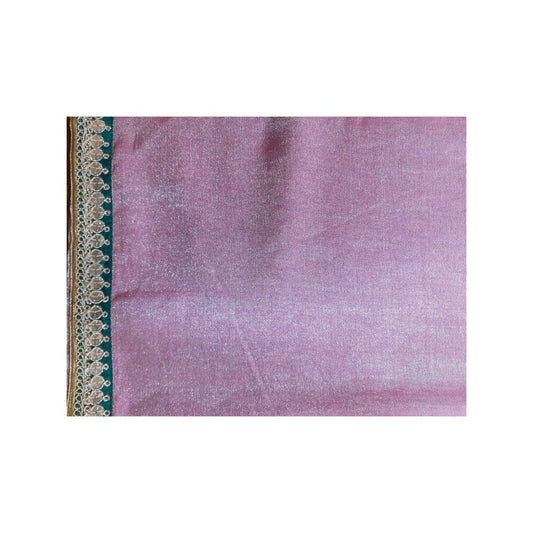 PRIYANKA RAAJIV Durga Pink Chanderi Tissue Saree with Hand Zardozi Border with Unstitched Blouse
