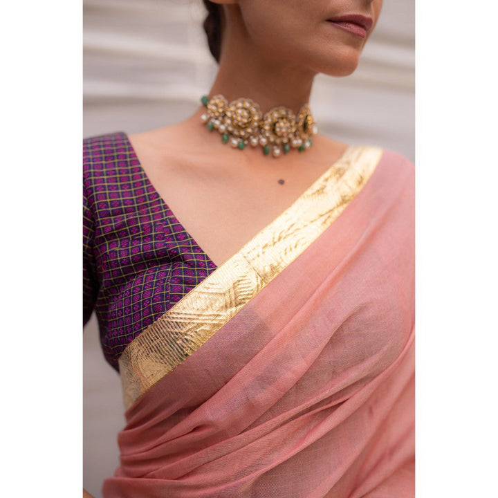 PRIYANKA RAAJIV Nandini Pink Chanderi Tissue Saree with Unstitched Blouse