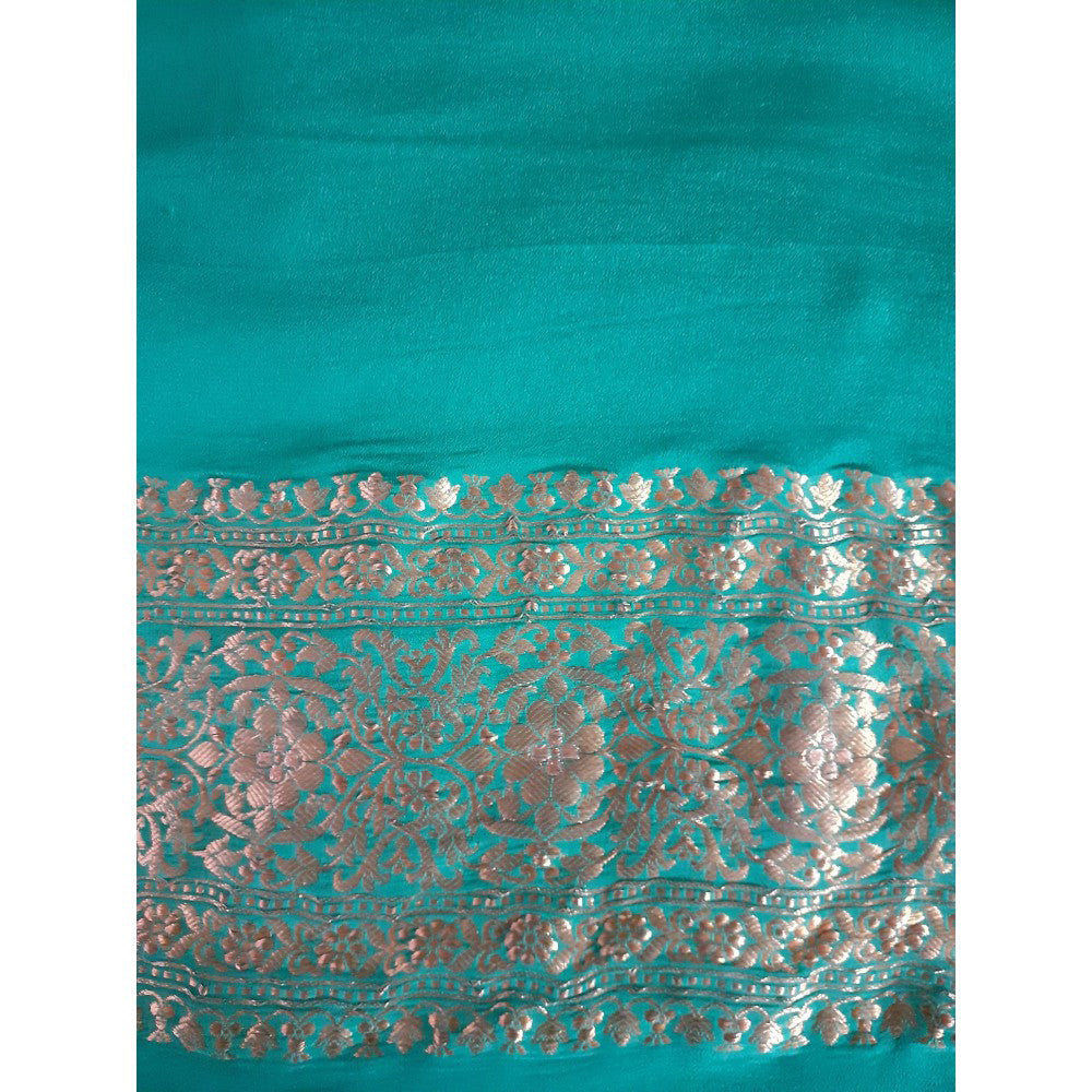 PRIYANKA RAAJIV Jaishree Teal Silk Georgette Saree with All Over with Unstitched Blouse