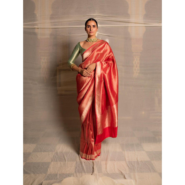 PRIYANKA RAAJIV Manika Red Silk Tissue Banarasi Saree with Unstitched Blouse
