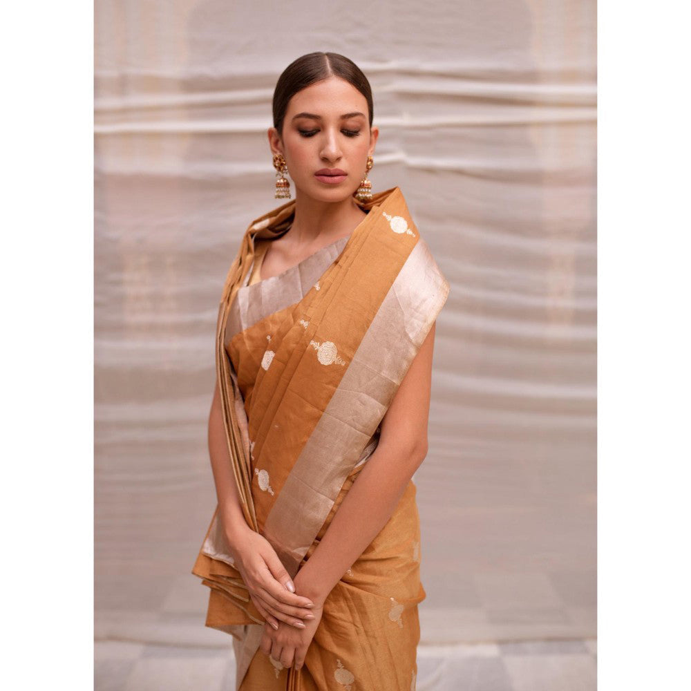 PRIYANKA RAAJIV Sharmishtha Gold Banarasi Silk Tissue Saree with Unstitched Blouse
