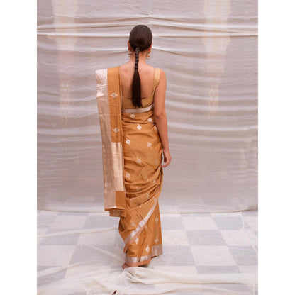 PRIYANKA RAAJIV Sharmishtha Gold Banarasi Silk Tissue Saree with Unstitched Blouse