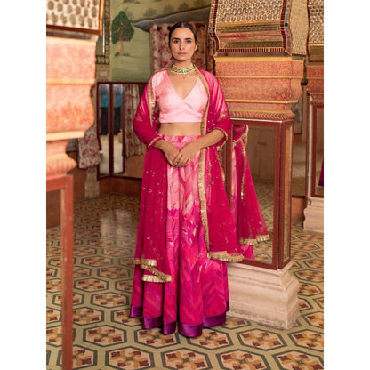 PRIYANKA RAAJIV Indira Ombre Patchwork Lehenga (Set of 3)