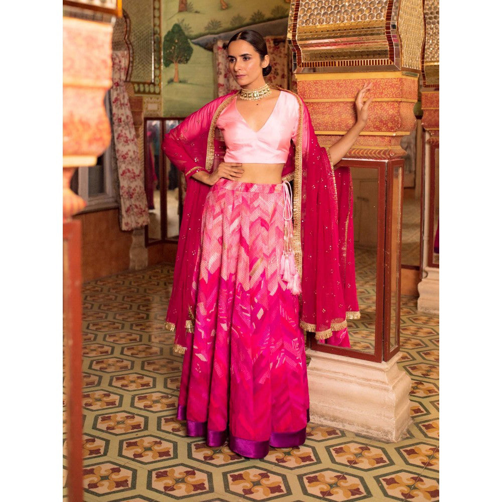 PRIYANKA RAAJIV Indira Ombre Patchwork Lehenga (Set of 3)