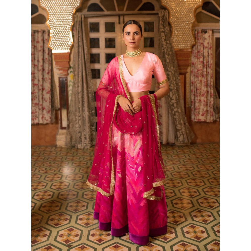 PRIYANKA RAAJIV Indira Ombre Patchwork Lehenga (Set of 3)