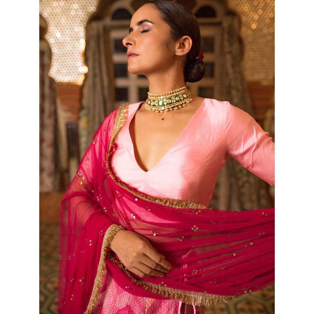 PRIYANKA RAAJIV Indira Ombre Patchwork Lehenga (Set of 3)