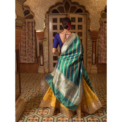 PRIYANKA RAAJIV Hema + Santok Yellow Patchwork Lehenga (Set of 3)