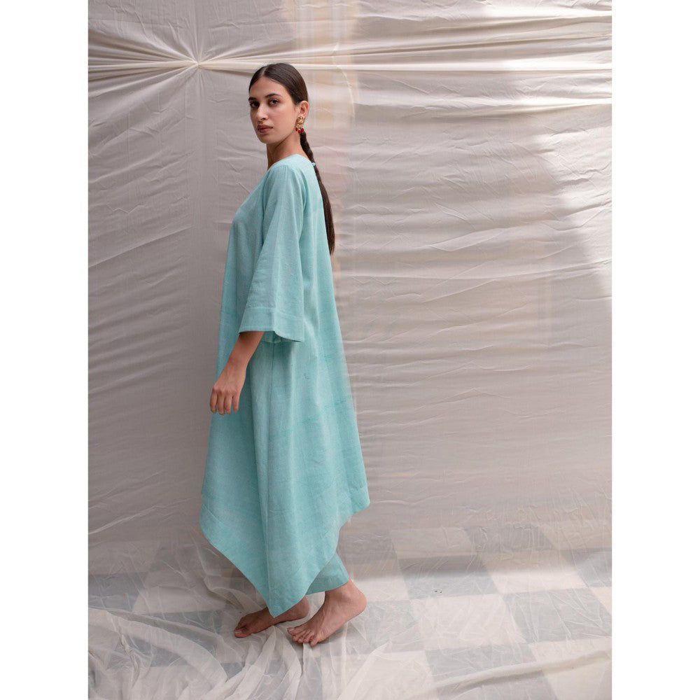 PRIYANKA RAAJIV Sayani Aquamarine Organic Khadi Cotton Flowy Kurta with Pants (Set of 2)