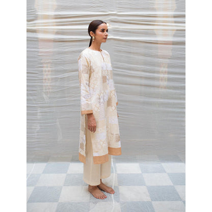 PRIYANKA RAAJIV Aloka Ivory Patchwork Kurta (Set of 2)