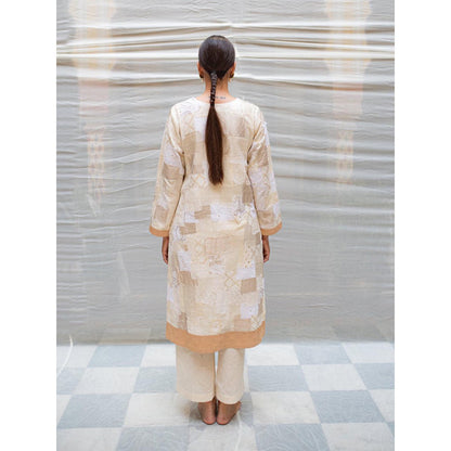 PRIYANKA RAAJIV Aloka Ivory Patchwork Kurta (Set of 2)