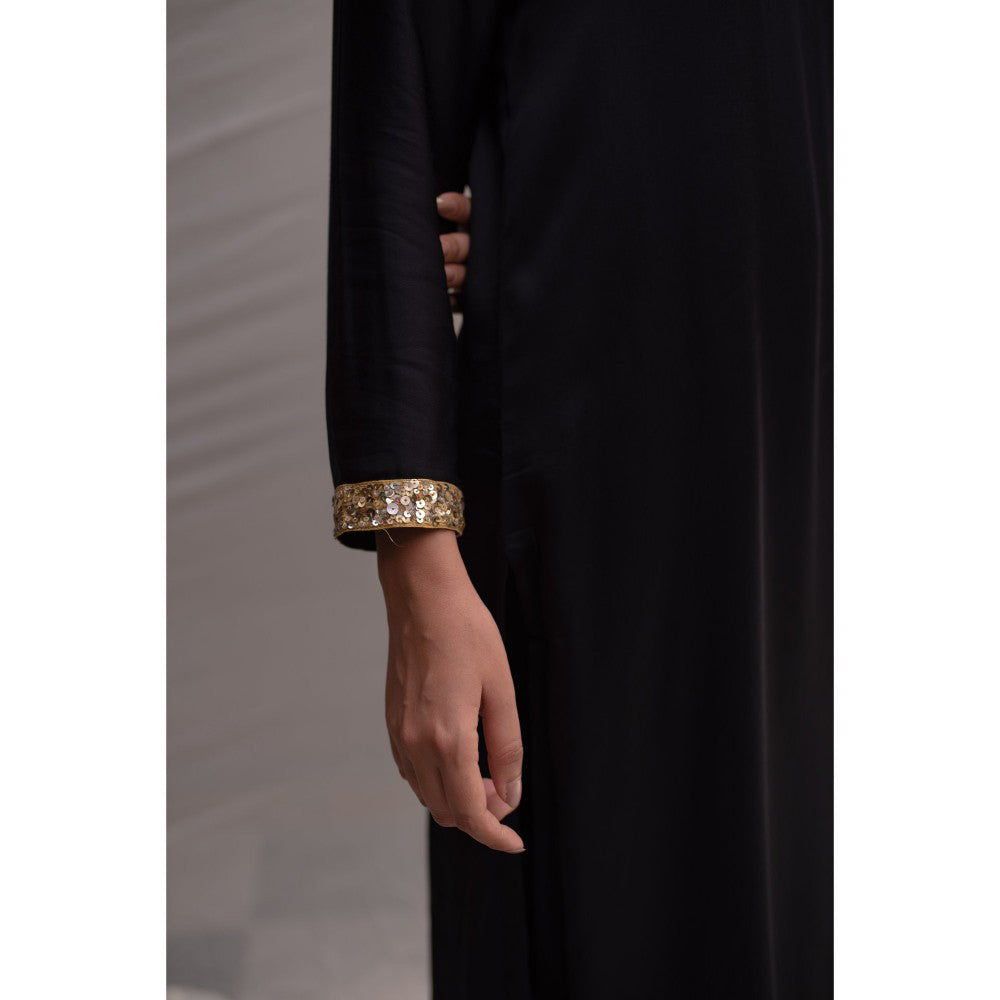 PRIYANKA RAAJIV Revan Navy Blue Modal Styled Kurta with Embroidered Sequin Border (Set of 2)