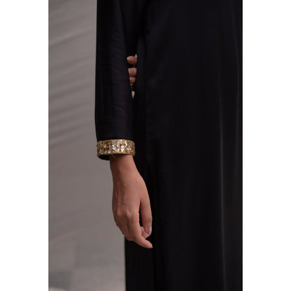 PRIYANKA RAAJIV Revan Navy Blue Modal Styled Kurta with Embroidered Sequin Border (Set of 2)