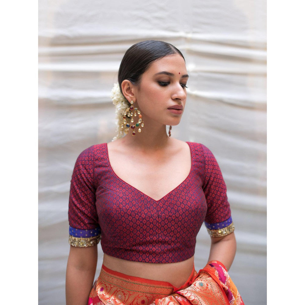 PRIYANKA RAAJIV Reecha Maroon Cotton Silk Khan Blouse