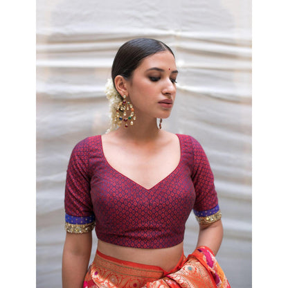 PRIYANKA RAAJIV Reecha Maroon Cotton Silk Khan Blouse