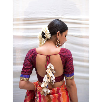 PRIYANKA RAAJIV Reecha Maroon Cotton Silk Khan Blouse