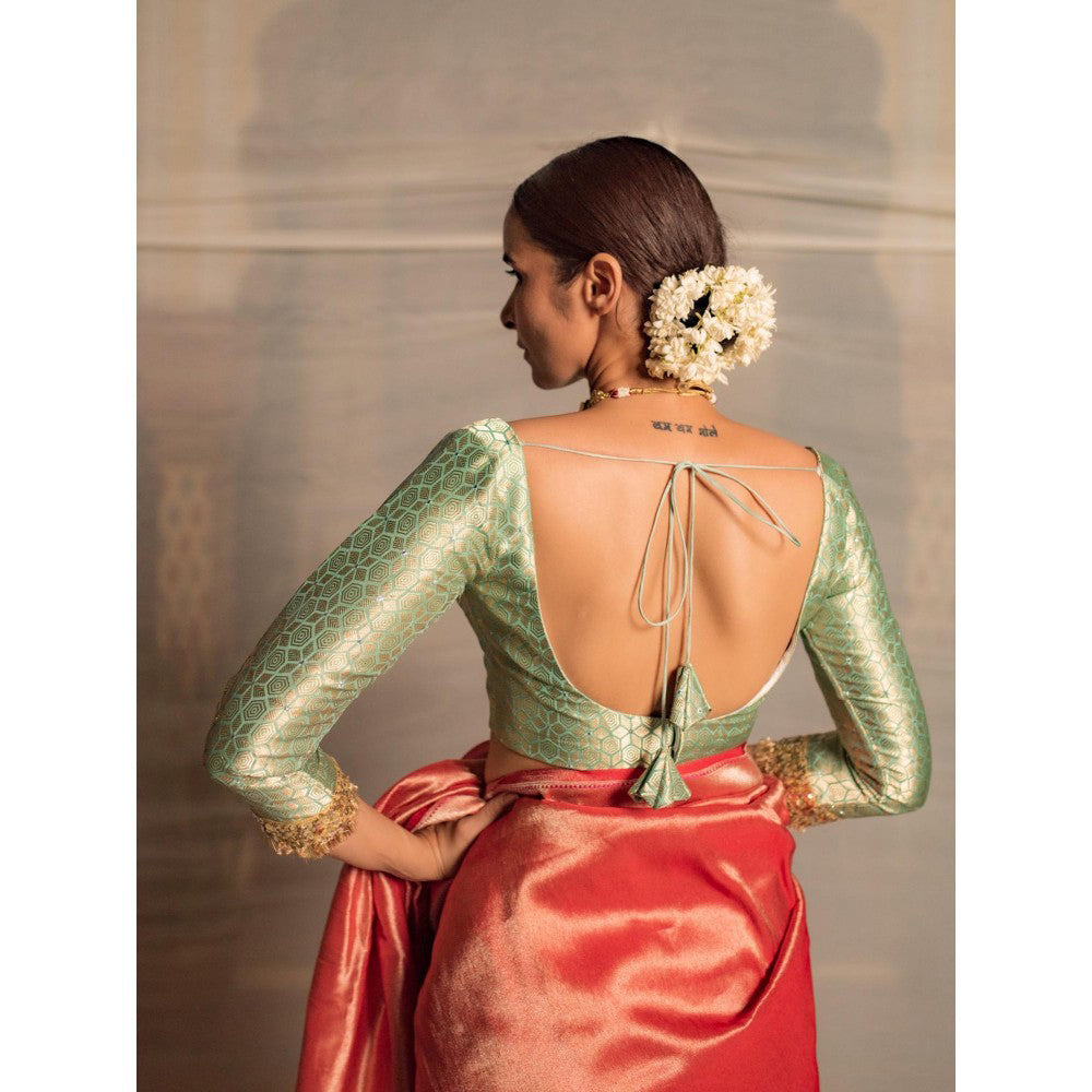 PRIYANKA RAAJIV Phalguni Teal Silk Brocade Blouse