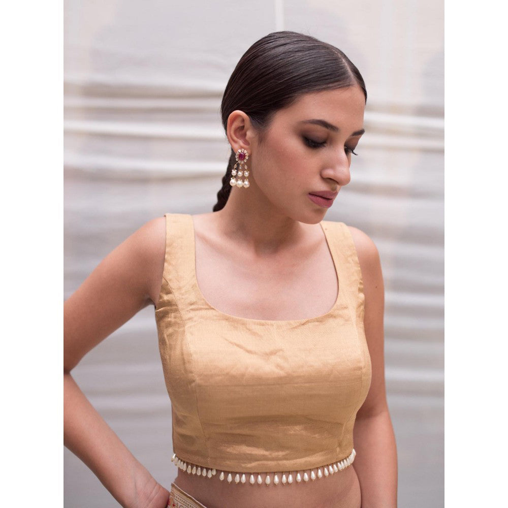 PRIYANKA RAAJIV Mangalya Gold Silk Tissue Sleeveless Blouse